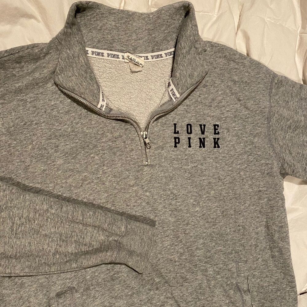 PINK vs gray quarter zip